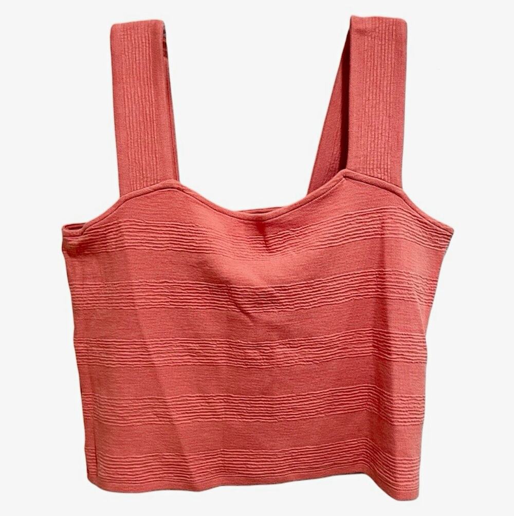 Anthropologie Daily Practice Textured Cropped Tank Top Size XL Pink Wide Strap